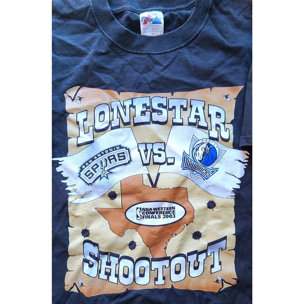 San Antonio Spurs 2003 West TEXAS Dallas Mavericks MAJESTIC shirt M blk NBA vtg